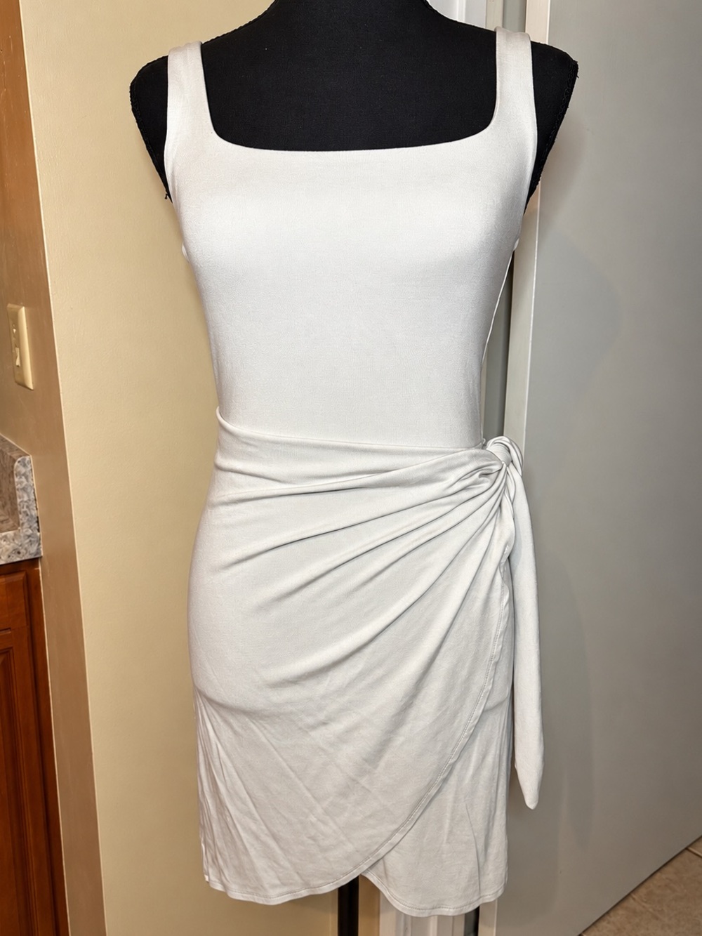 Wilfred Cream Square-Neck Knot Wrap Mini Dress Size S in Frozen Grey